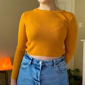 Mustard yellow knit crop top